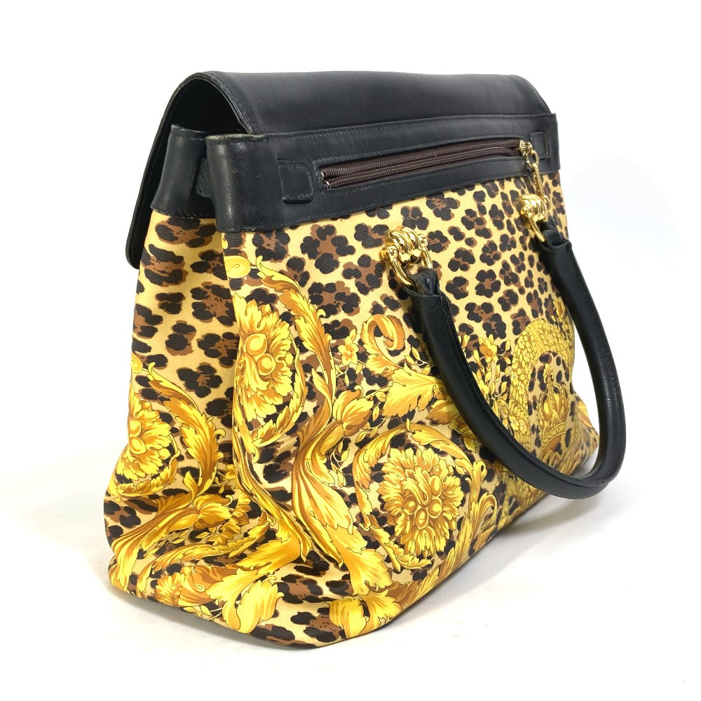 VERSACE Handbag PVC / Leather yellow Shoulder Bag Tote Bag Shoulder bag Leopard leopard print leopard Women Used Authentic
