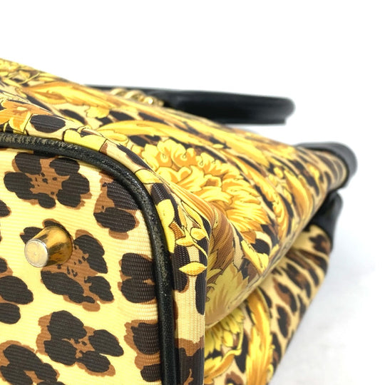 VERSACE Handbag PVC / Leather yellow Shoulder Bag Tote Bag Shoulder bag Leopard leopard print leopard Women Used Authentic