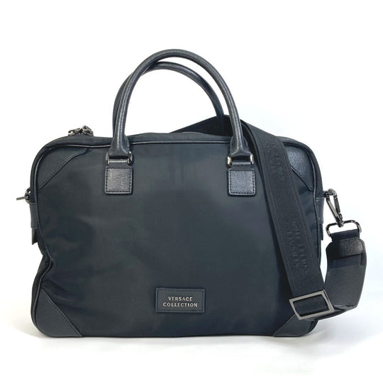 VERSACE Business bag Nylon black logo Shoulder Bag Handbag mens Used Authentic