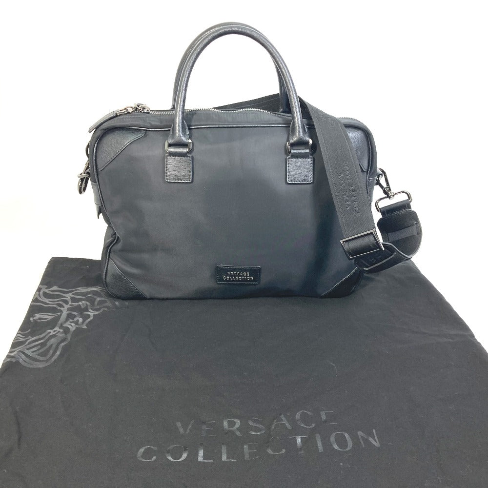 VERSACE Business bag Nylon black logo Shoulder Bag Handbag mens Used Authentic