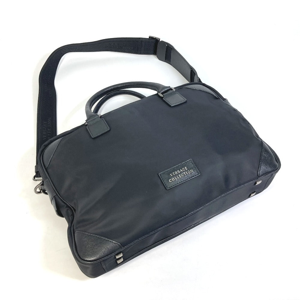 VERSACE Business bag Nylon black logo Shoulder Bag Handbag mens Used Authentic