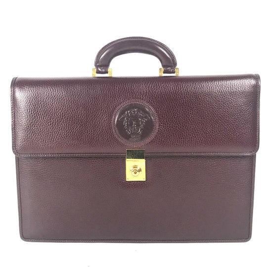 VERSACE Business bag leather wine-red vintage Medusa logo mens Used Authentic