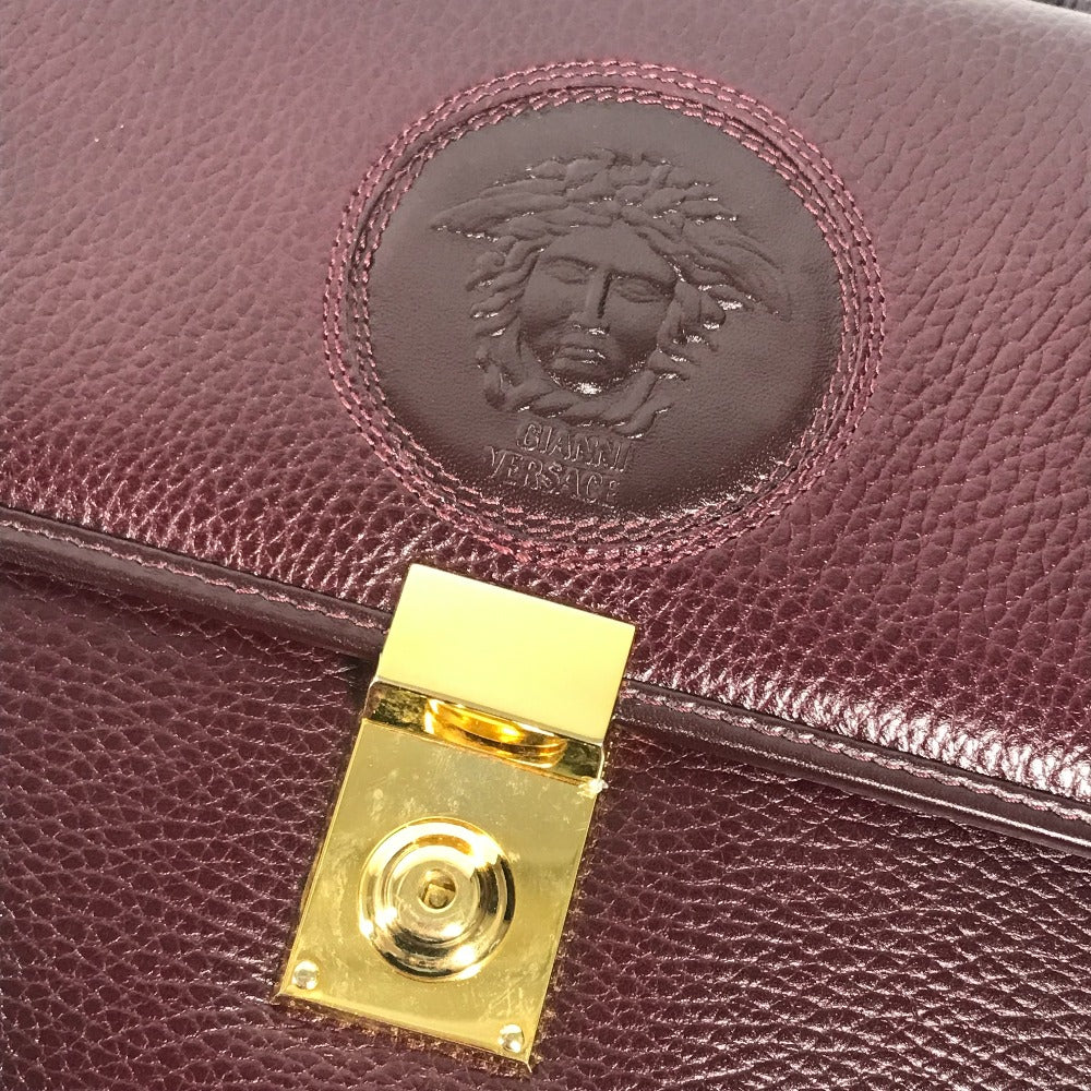 VERSACE Business bag leather wine-red vintage Medusa logo mens Used Authentic