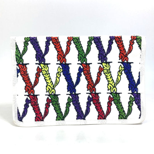 VERSACE Clutch bag pile white Virtus logo Women Used Authentic