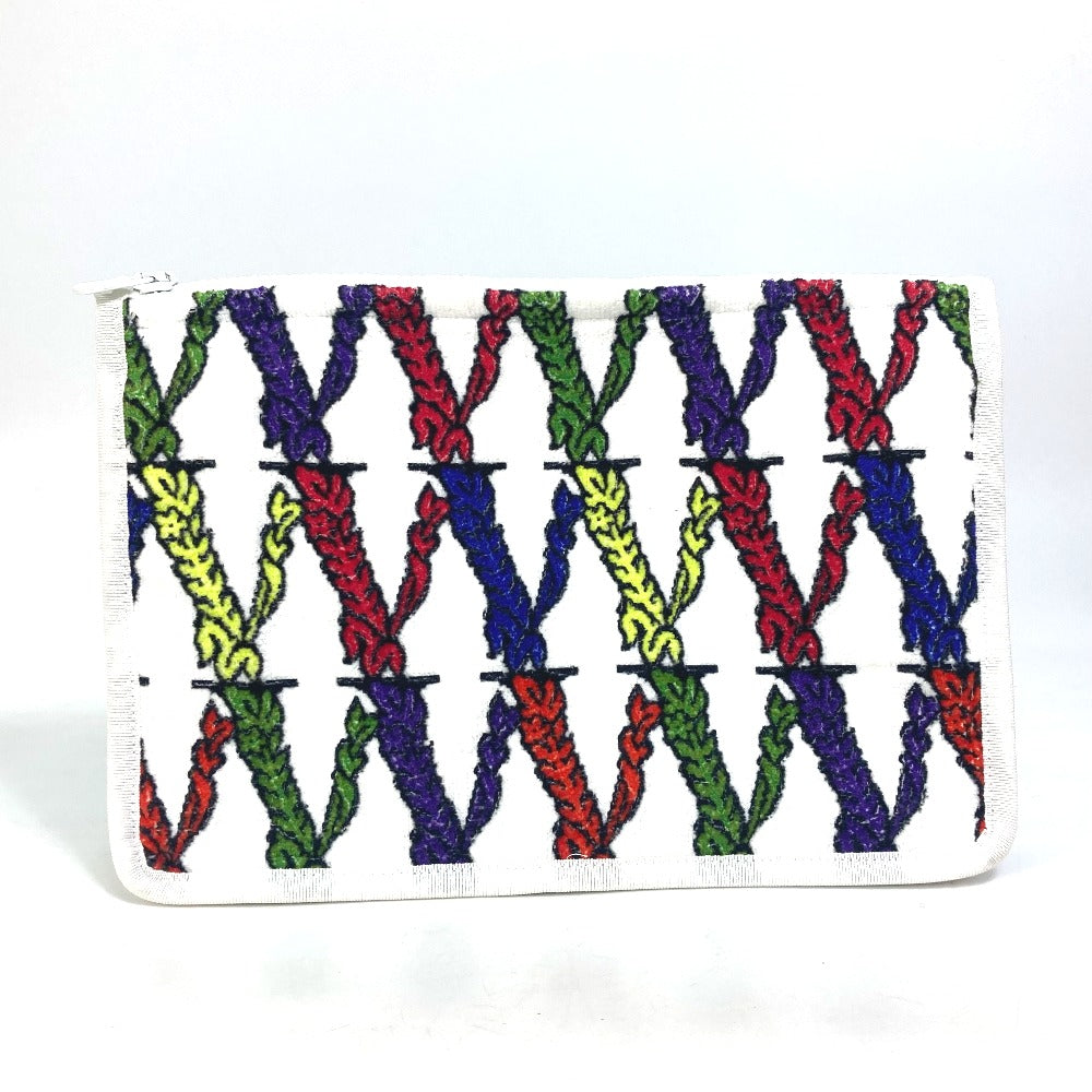 VERSACE Clutch bag pile white Virtus logo Women Used Authentic