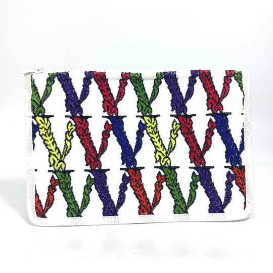 VERSACE Clutch bag pile white Virtus logo Women Used Authentic