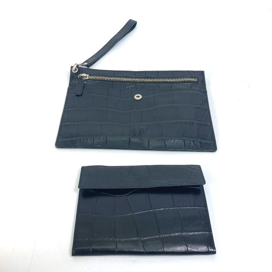 VERSACE Clutch bag leather black Pouch Medusa mens Used Authentic