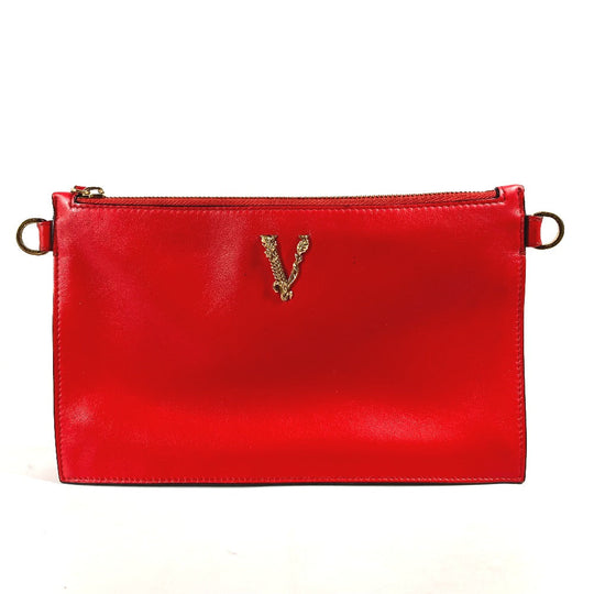 VERSACE Clutch bag leather Red Virtus mens Used Authentic