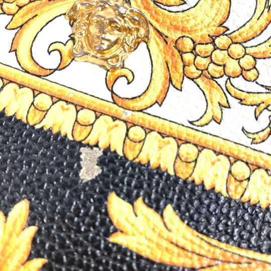 VERSACE Clutch bag leather yellow pouch bag All-over logo mens Used Authentic
