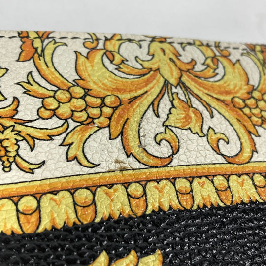 VERSACE Clutch bag leather yellow pouch bag All-over logo mens Used Authentic