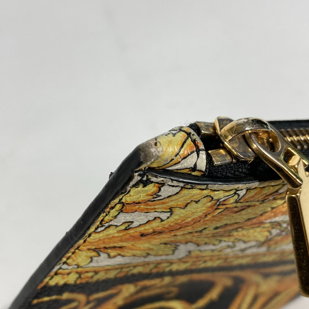 VERSACE Clutch bag leather yellow pouch bag All-over logo mens Used Authentic