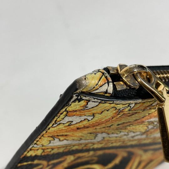 VERSACE Clutch bag leather yellow pouch bag All-over logo mens Used Authentic