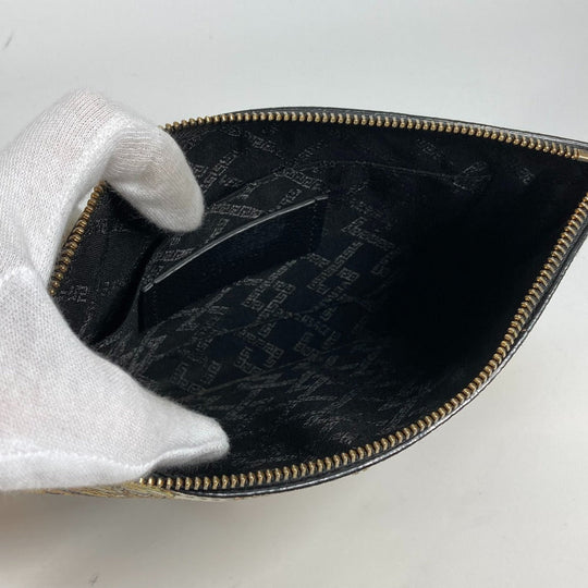 VERSACE Clutch bag leather yellow pouch bag All-over logo mens Used Authentic