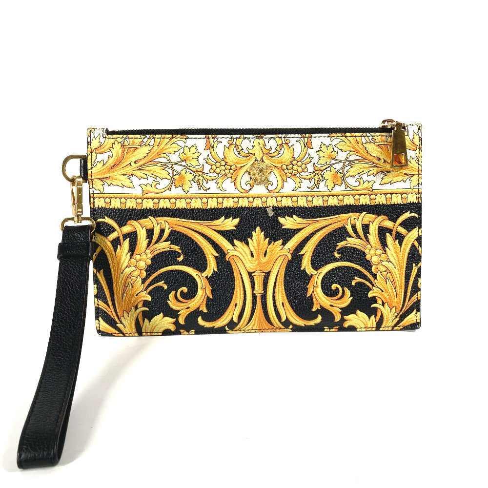 VERSACE Clutch bag leather yellow pouch bag All-over logo mens Used Authentic