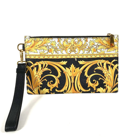 VERSACE Clutch bag leather yellow pouch bag All-over logo mens Used Authentic