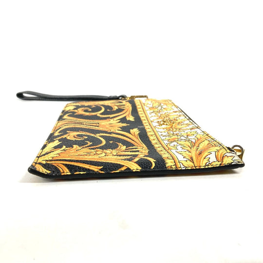 VERSACE Clutch bag leather yellow pouch bag All-over logo mens Used Authentic