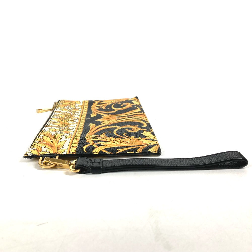 VERSACE Clutch bag leather yellow pouch bag All-over logo mens Used Authentic