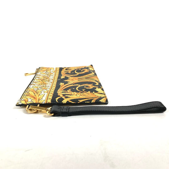 VERSACE Clutch bag leather yellow pouch bag All-over logo mens Used Authentic