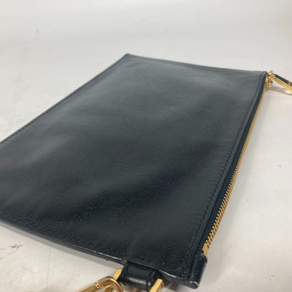 VERSACE Clutch bag leather black logo unisex(Unisex) Used Authentic