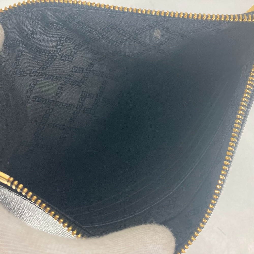 VERSACE Clutch bag leather black logo unisex(Unisex) Used Authentic