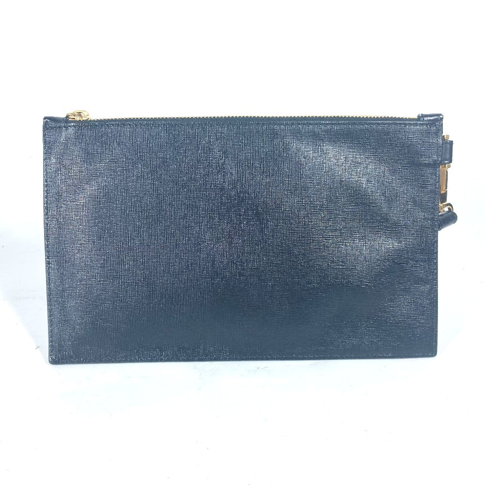 VERSACE Clutch bag leather black logo unisex(Unisex) Used Authentic