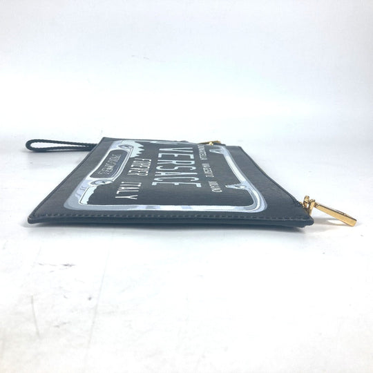 VERSACE Clutch bag leather black logo unisex(Unisex) Used Authentic
