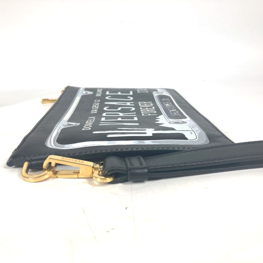 VERSACE Clutch bag leather black logo unisex(Unisex) Used Authentic