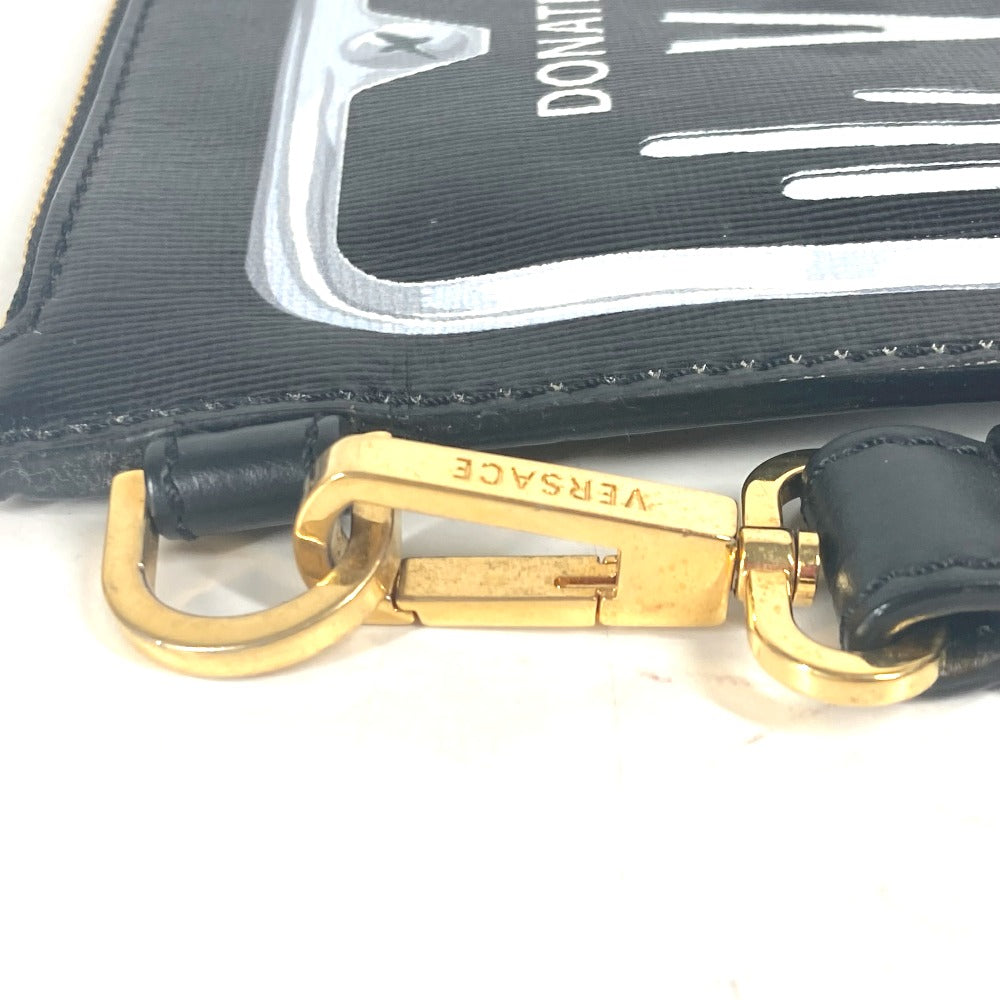 VERSACE Clutch bag leather black logo unisex(Unisex) Used Authentic
