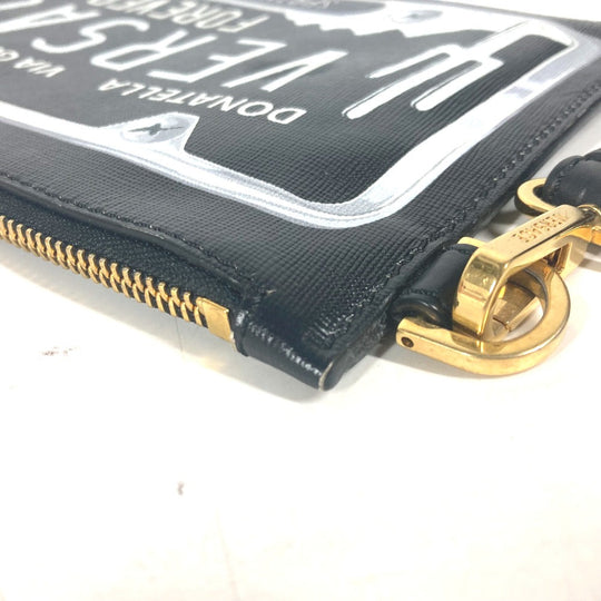 VERSACE Clutch bag leather black logo unisex(Unisex) Used Authentic