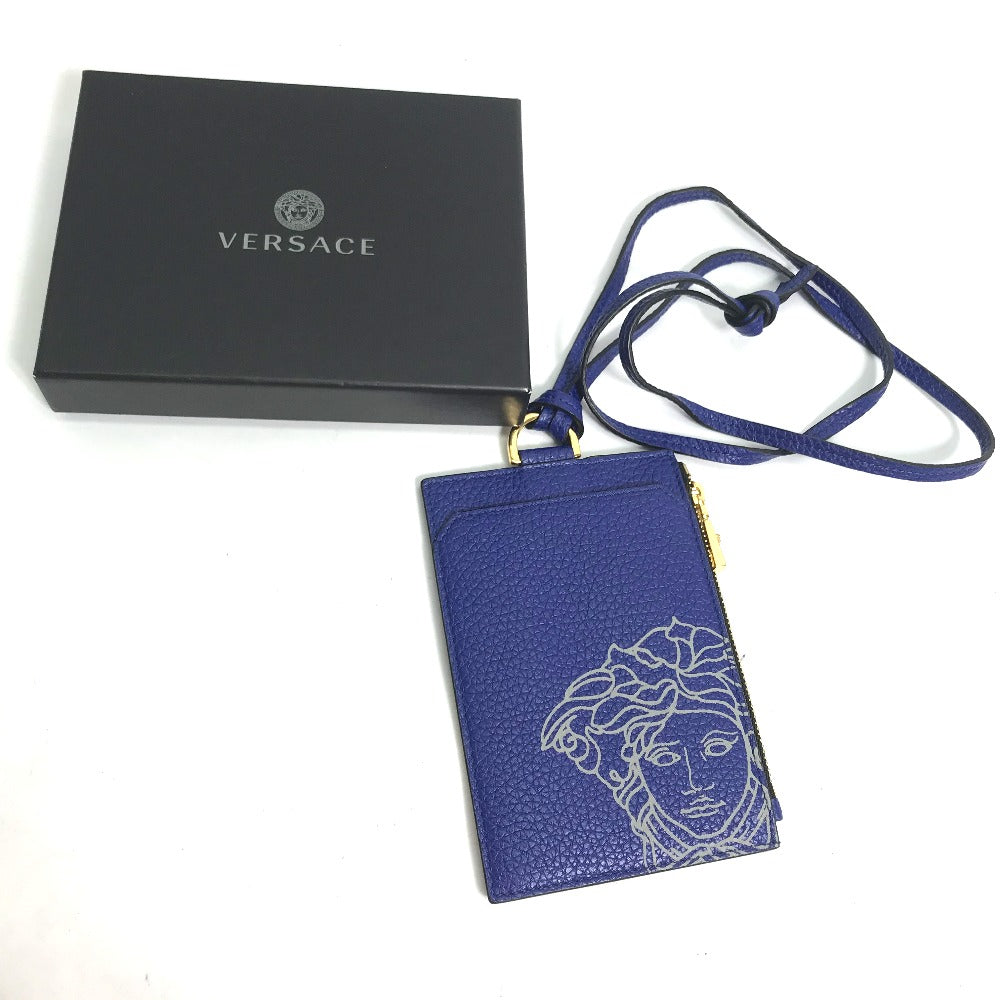 VERSACE Coin case leather blue Fragment case Medusa mens Used Authentic
