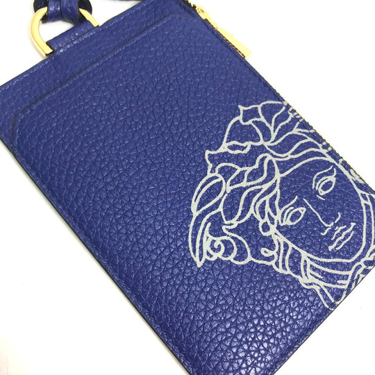VERSACE Coin case leather blue Fragment case Medusa mens Used Authentic