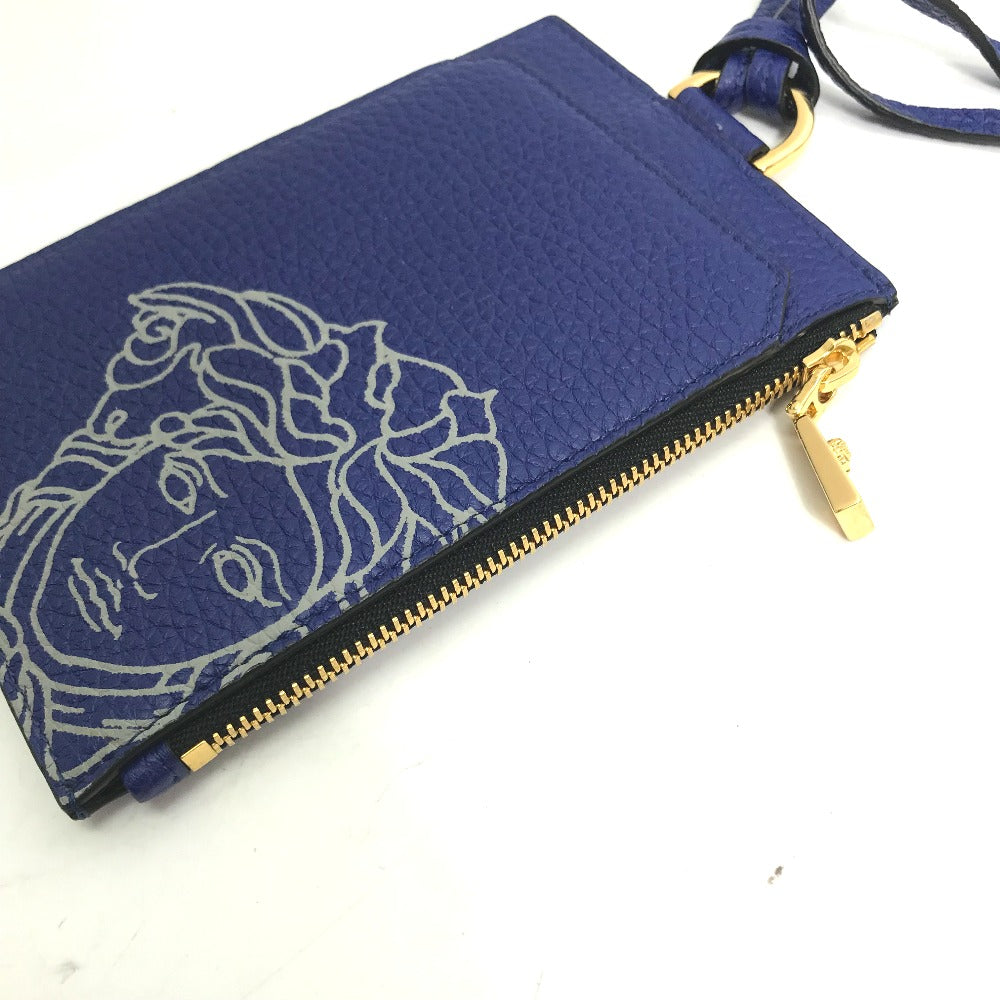 VERSACE Coin case leather blue Fragment case Medusa mens Used Authentic