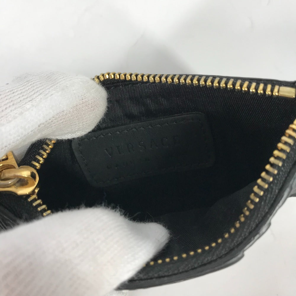 VERSACE Coin case leather black Wallet Coin Pocket Medusa mens Used Authentic