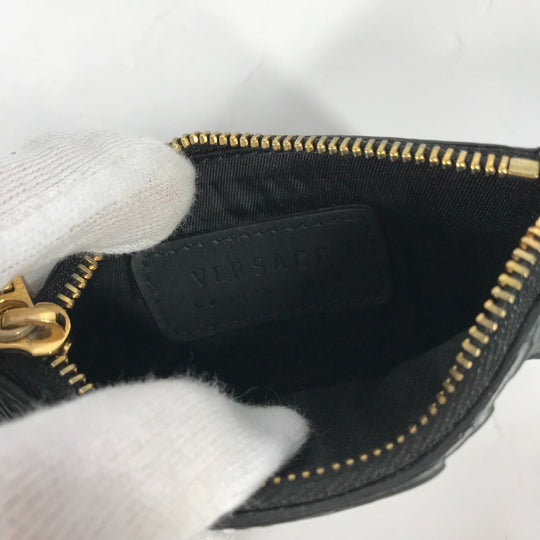 VERSACE Coin case leather black Wallet Coin Pocket Medusa mens Used Authentic