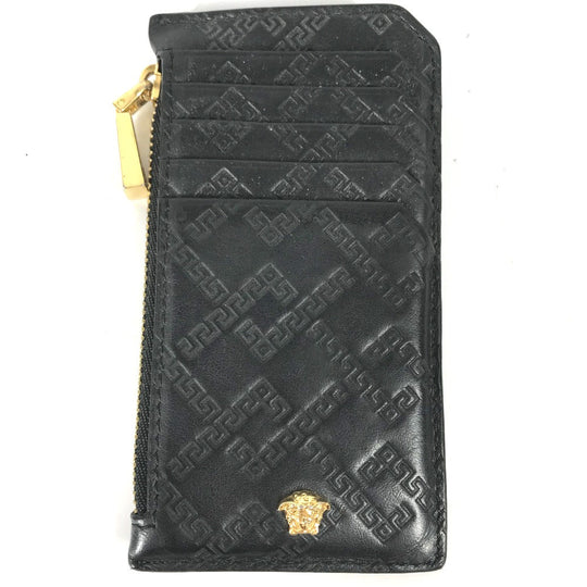VERSACE Coin case leather black Wallet Coin Pocket Medusa mens Used Authentic