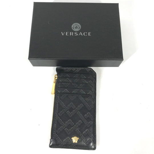 VERSACE Coin case leather black Wallet Coin Pocket Medusa mens Used Authentic