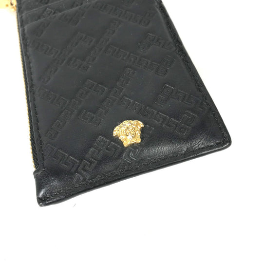 VERSACE Coin case leather black Wallet Coin Pocket Medusa mens Used Authentic