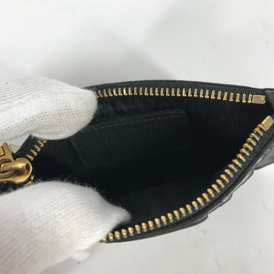 VERSACE Coin case leather black Wallet Coin Pocket Medusa mens Used Authentic