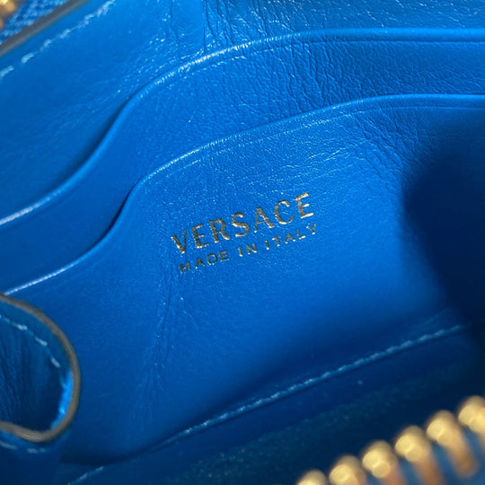 VERSACE Coin case leather blue Wallet Coin Pocket Medusa mens Used Authentic