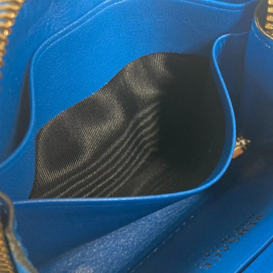 VERSACE Coin case leather blue Wallet Coin Pocket Medusa mens Used Authentic