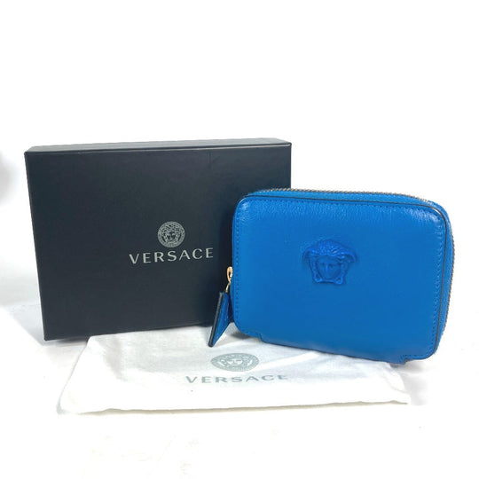 VERSACE Coin case leather blue Wallet Coin Pocket Medusa mens Used Authentic