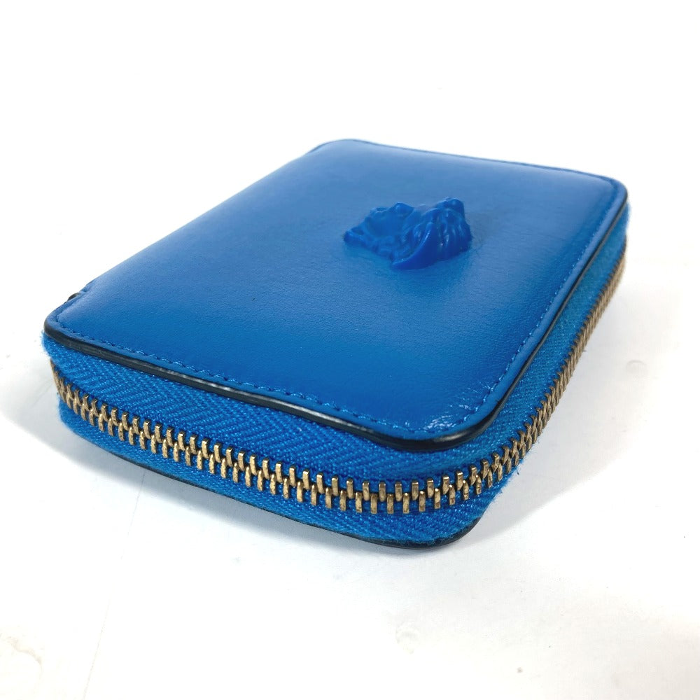 VERSACE Coin case leather blue Wallet Coin Pocket Medusa mens Used Authentic