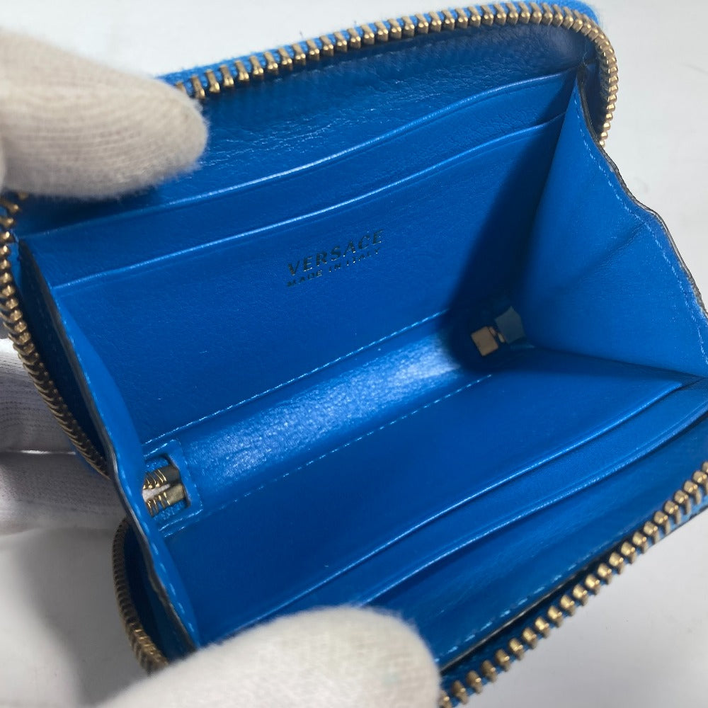 VERSACE Coin case leather blue Wallet Coin Pocket Medusa mens Used Authentic