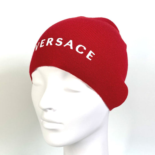 VERSACE Knit hat wool Red beanie knit cap hat Beanie unisex(Unisex) Used Authentic
