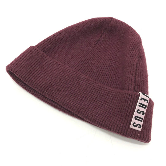 VERSACE Knit hat wool wine-red logo Beanie unisex(Unisex) Used Authentic