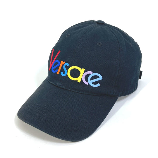 VERSACE cap cotton black Rainbow Logo embroidery mens 58 Used Authentic