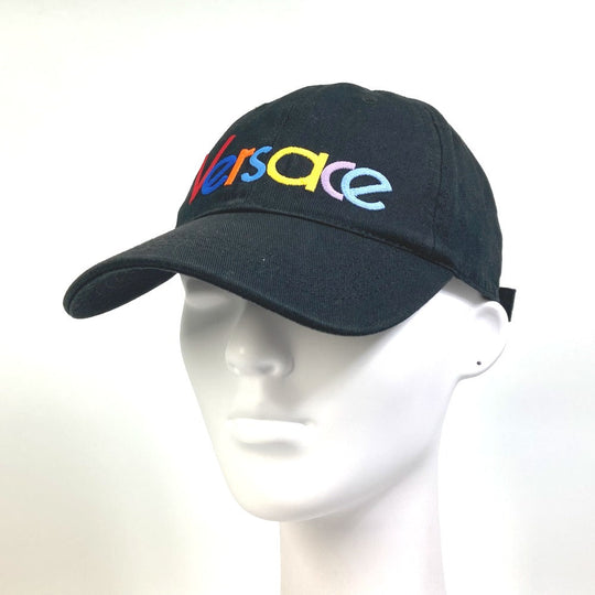 VERSACE cap cotton black Rainbow Logo embroidery mens 58 Used Authentic
