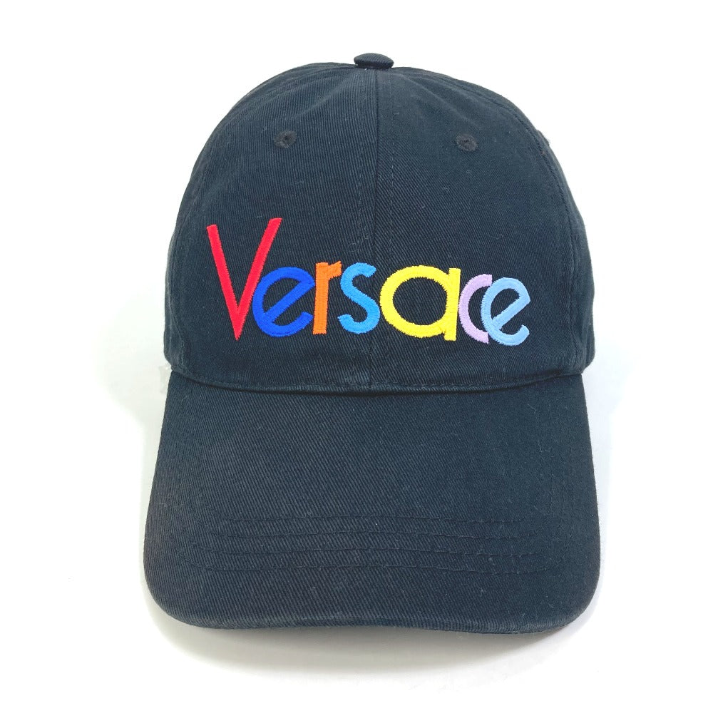 VERSACE cap cotton black Rainbow Logo embroidery mens 58 Used Authentic