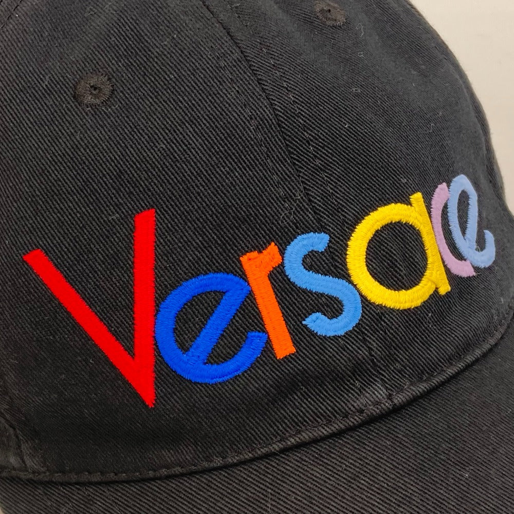 VERSACE cap cotton black Rainbow Logo embroidery mens 58 Used Authentic