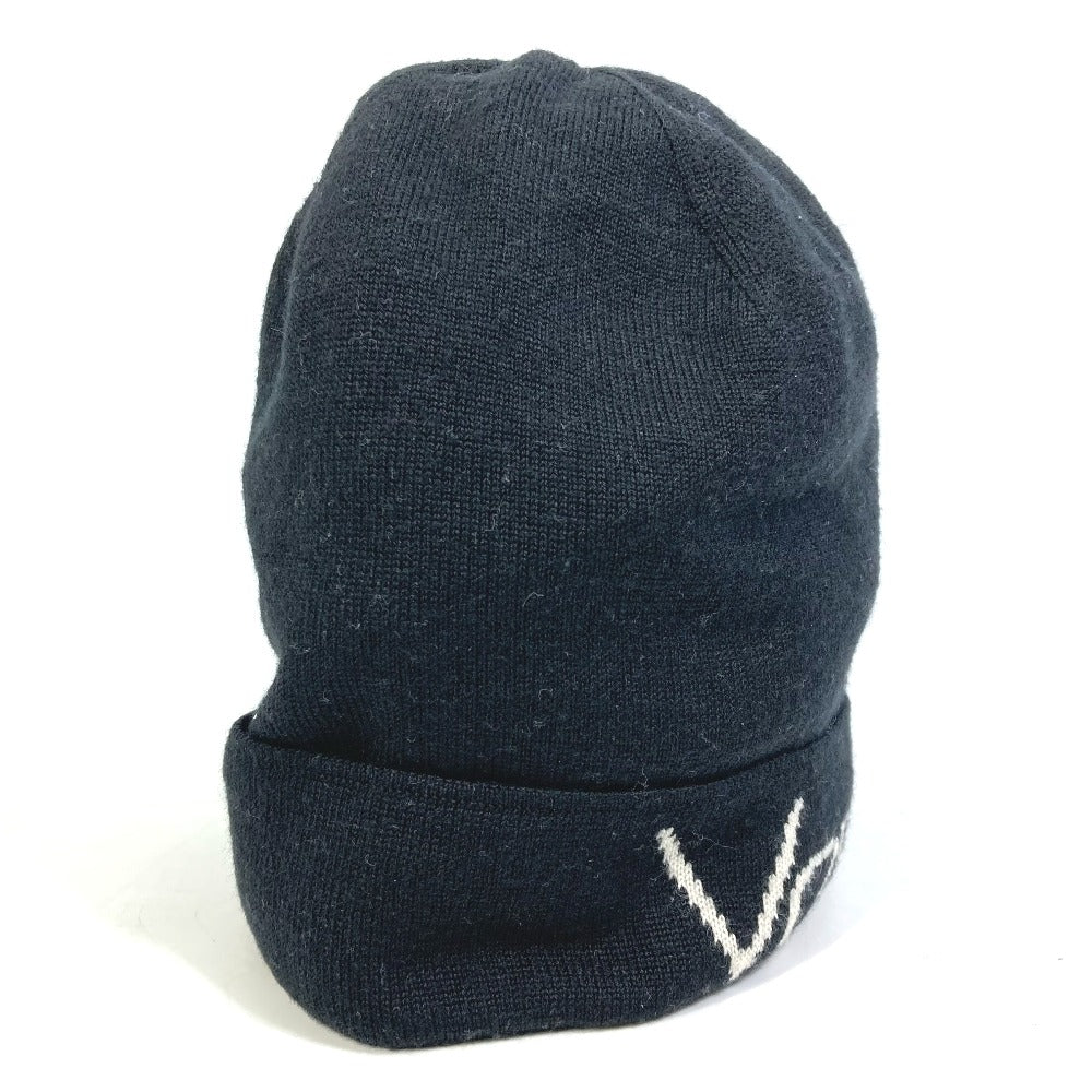 VERSACE Knit hat Wool, Silk black logo Women Used Authentic